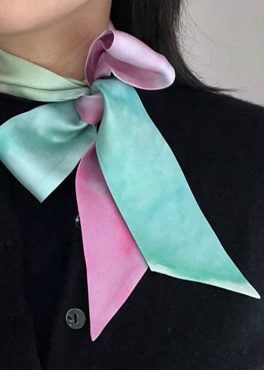 blue n white Authentic Design Exclusive Sakura print 100% Silk Twilly Scarf Pinky Green 原創設計絲巾