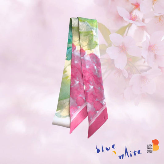 Exclusive Sakura print 100% Silk Twilly Scarf