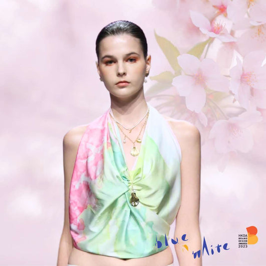 blue n white Authentic Design Sakura Silk Scarf  原創設計 櫻花真絲絲巾