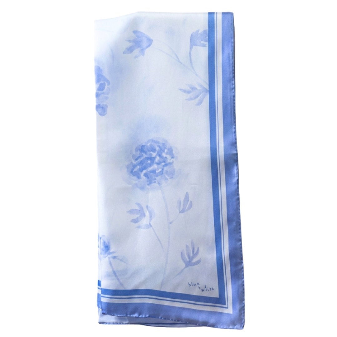 Blue & White 100% Silk Scarf — Original Watercolour Print | 青花圖案真絲絲巾 原創設計