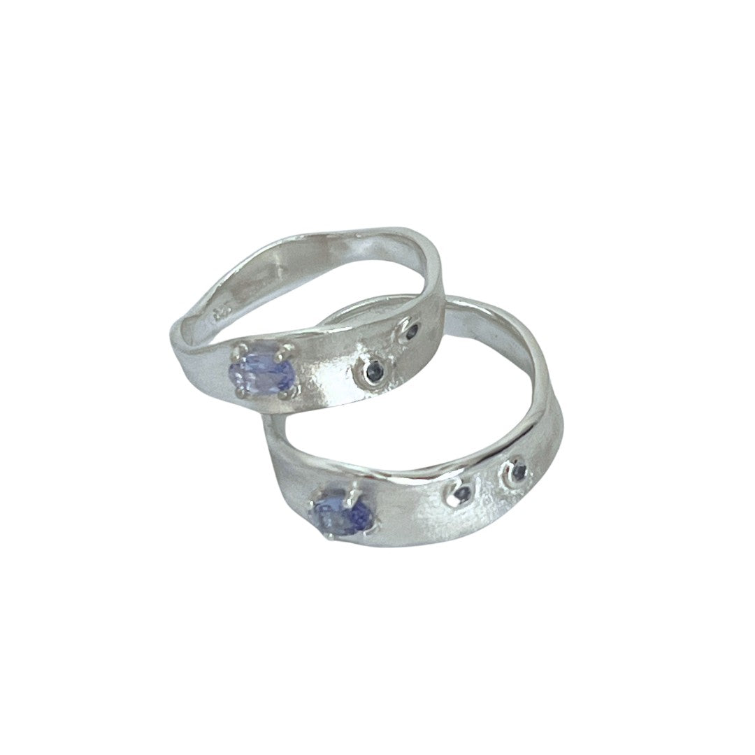 blue n white Tanzanite Wave Sterling Silver Ring  坦桑石銀戒指 S Early-Bird Pre order (2 wks lead time)
