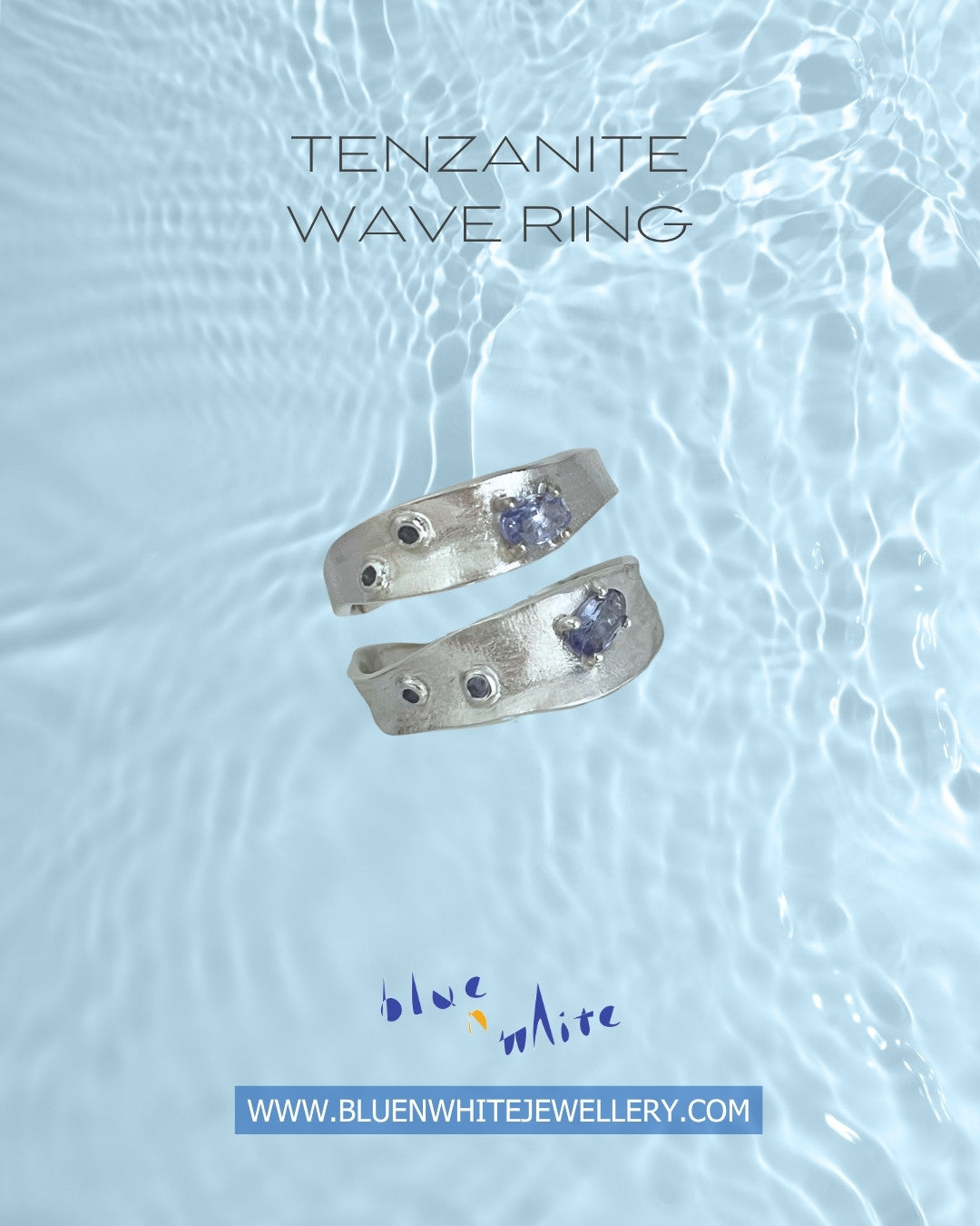 blue n white Tanzanite Wave Sterling Silver Ring  坦桑石銀戒指 S Early-Bird Pre order (2 wks lead time)