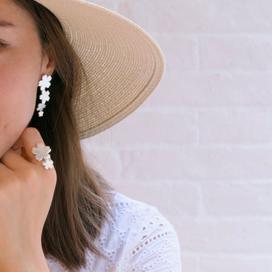 blue n white Authentic Design 18K gold plated S925 Sakura Series Ring 原創設計 櫻花系列 18K鍍金 925銀戒指