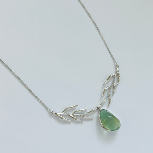 Healing Willow Tree Leaves Necklace (18k white gold, prehnite) Healing Series Necklace